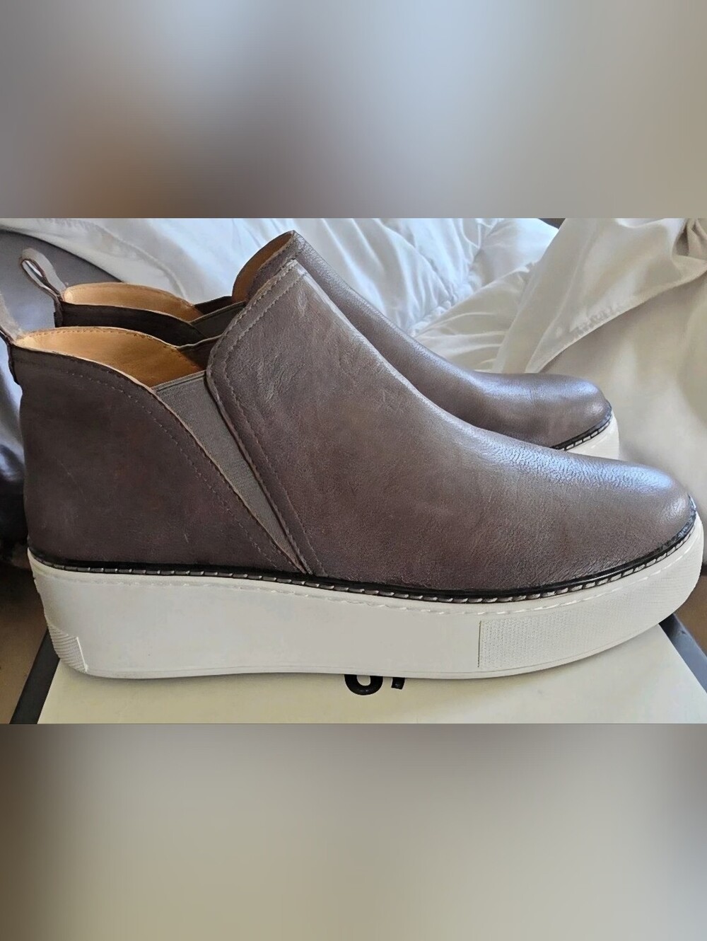 J/Slides Mika Platform Slip-On Sneaker Boot Taupe grey distress leather 9